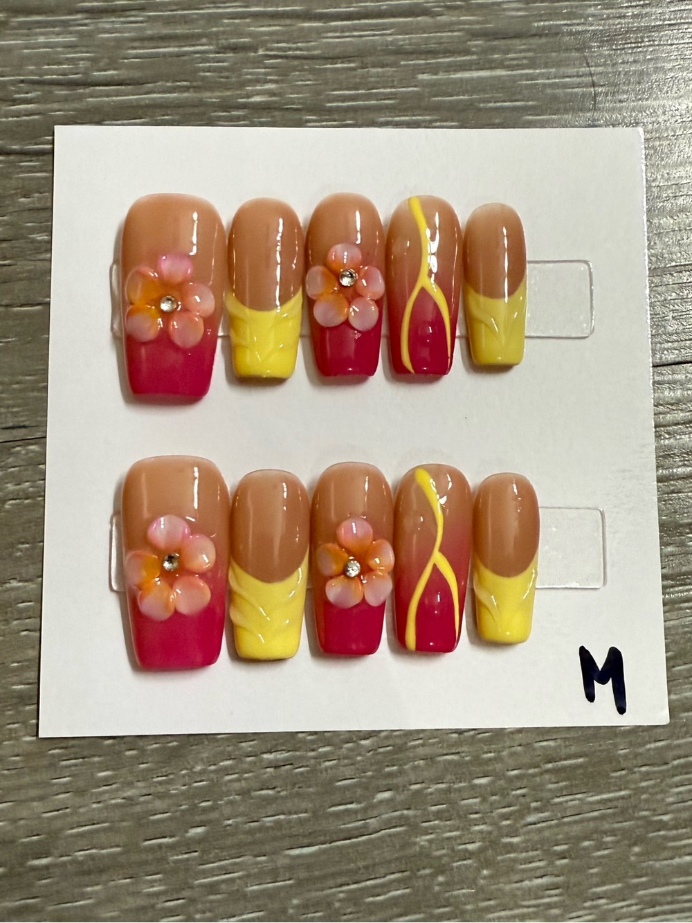 Floral Pink & Yellow Press-On Nails - Women Makeup